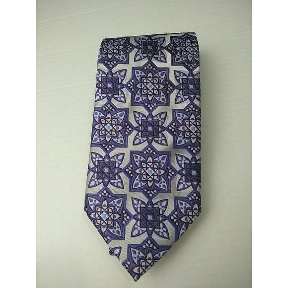 Roland S. Martin Purple Grey Geometric Designed Regular Sized Tie - Picture 9 of 10